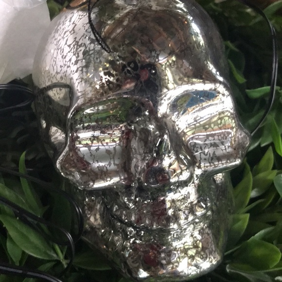 Pottery Barn Spooky Silver Mercury Style Warm Glow LED Light Up Skulls ππ· - Picture 4 of 17